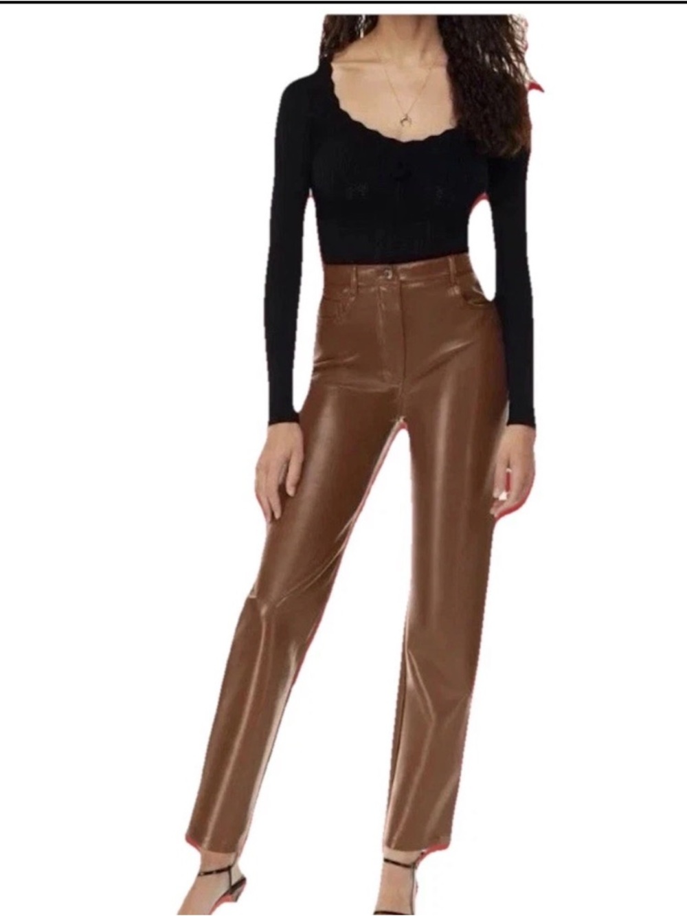 Wilfred By Aritiza Melina Vegan Faux Leather Mid Rise Straight-Leg Pants Brown